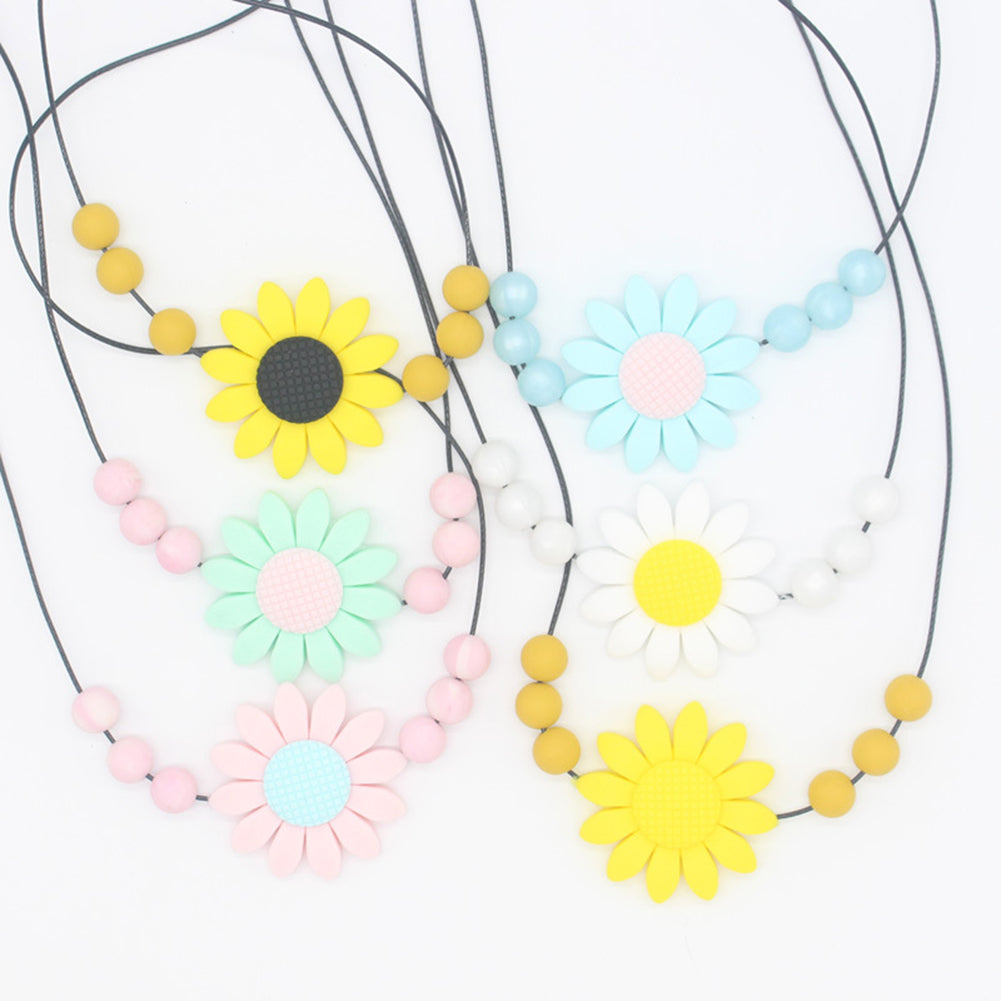 Infant Baby Lovely Sunflower Beads Silicone Pendant Necklace Chewing Teether Toy