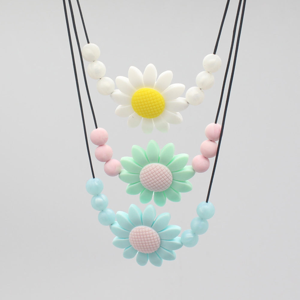 Infant Baby Lovely Sunflower Beads Silicone Pendant Necklace Chewing Teether Toy