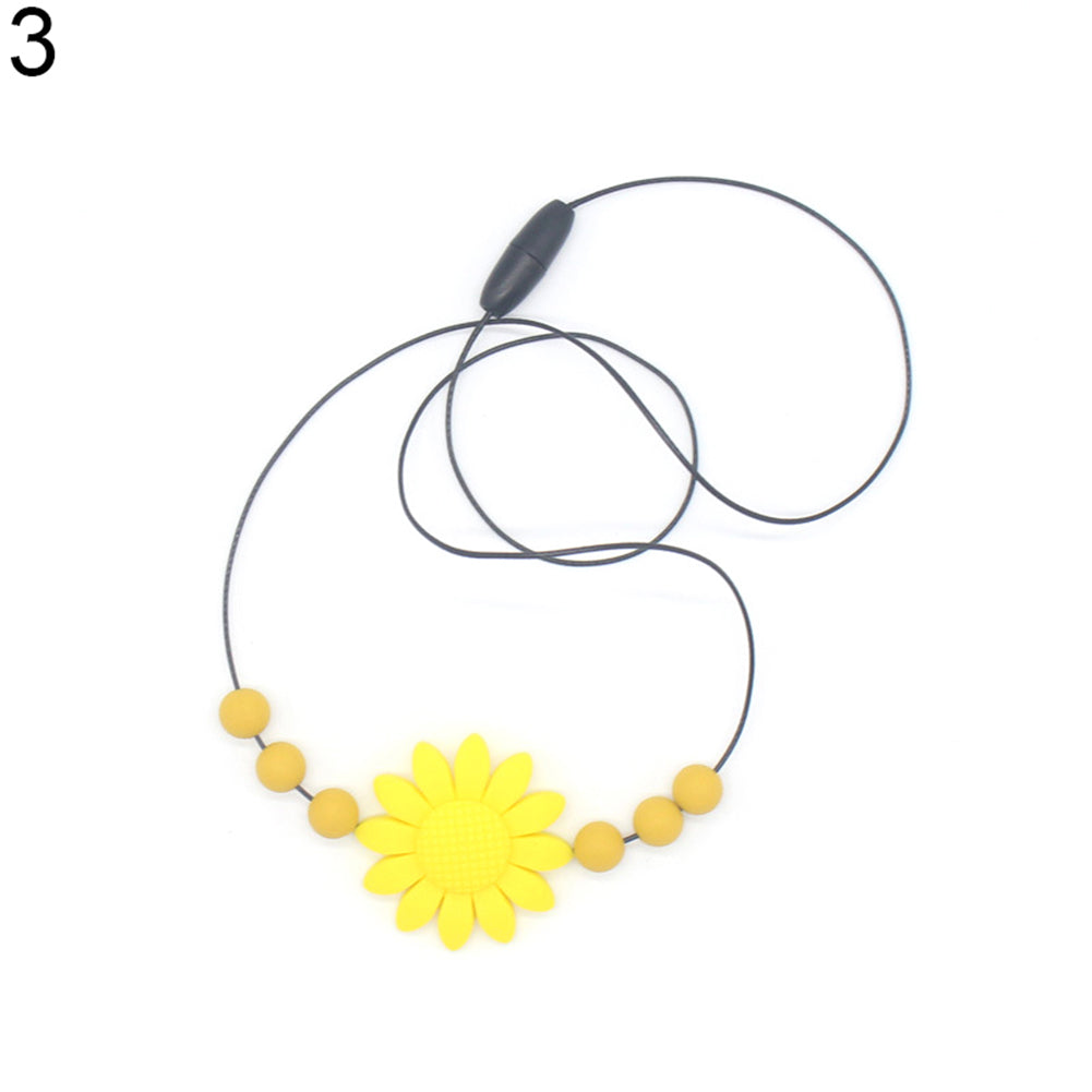 Infant Baby Lovely Sunflower Beads Silicone Pendant Necklace Chewing Teether Toy