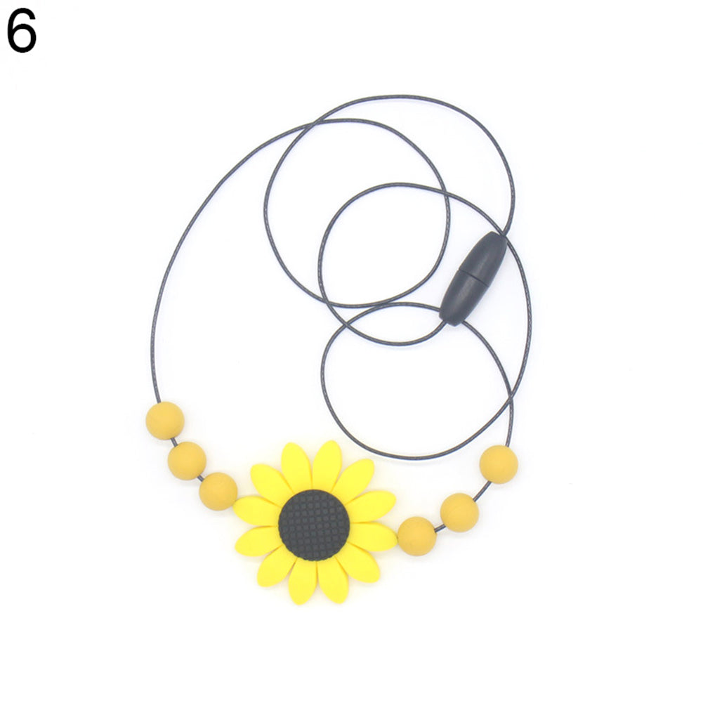 Infant Baby Lovely Sunflower Beads Silicone Pendant Necklace Chewing Teether Toy