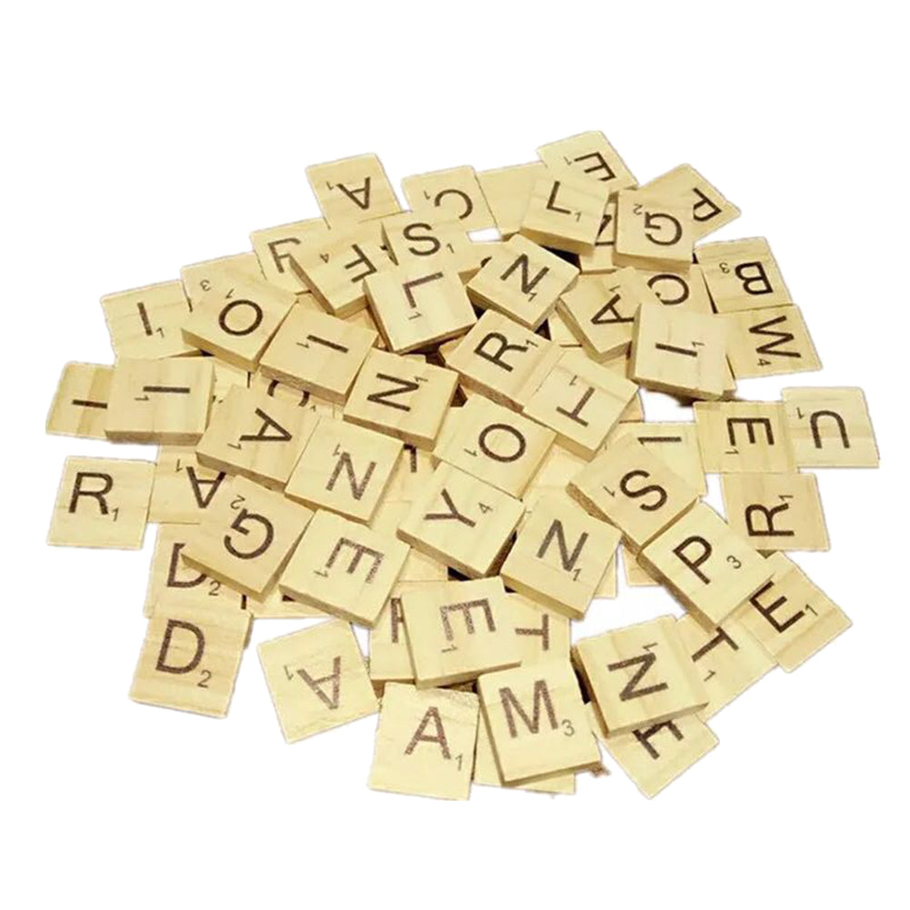 100Pcs Educational Wooden Numbers Alphabets English Letters Scrabble Tiles