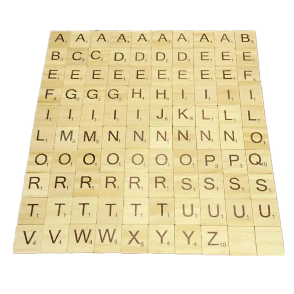 100Pcs Educational Wooden Numbers Alphabets English Letters Scrabble Tiles