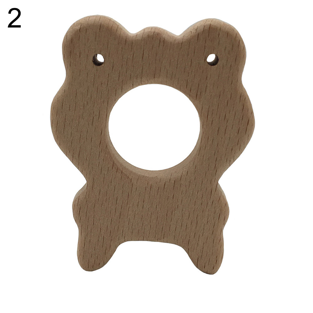 Baby Infant Wooden Cartoon Frog Elephant Rabbit Sun Teether Toddler Chewing Toy