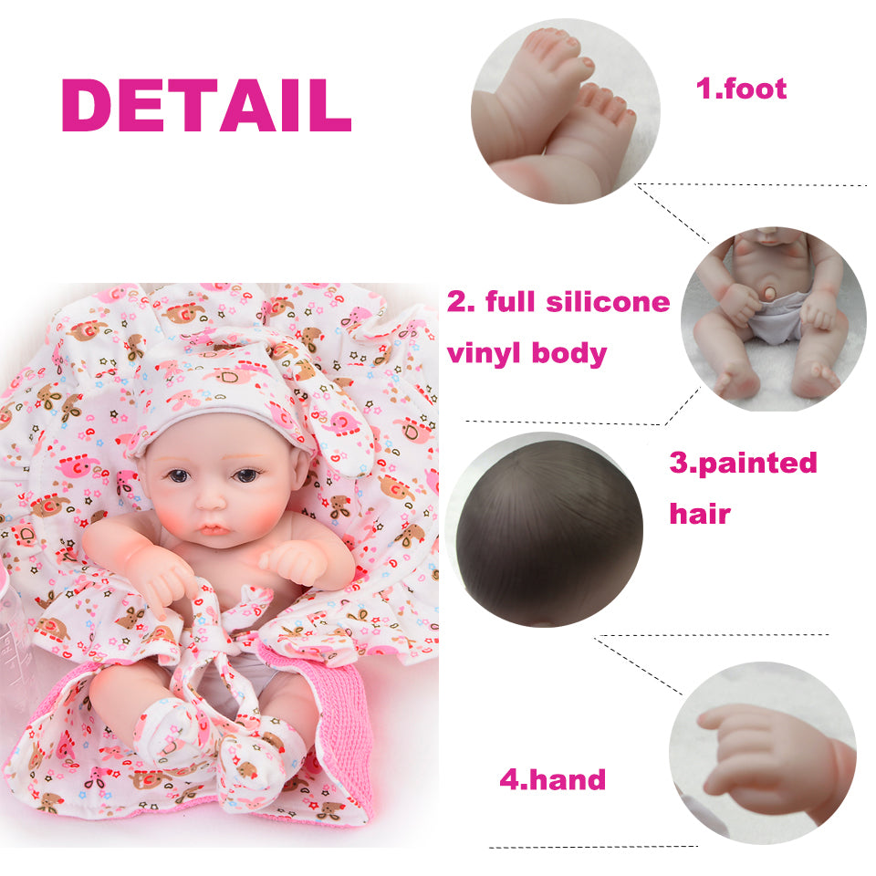 26cm Lifelike Mini Reborn Dolls Full Body Silicone Vinyl Reborn Babies 11inch Girl Birthday Gifts Educational