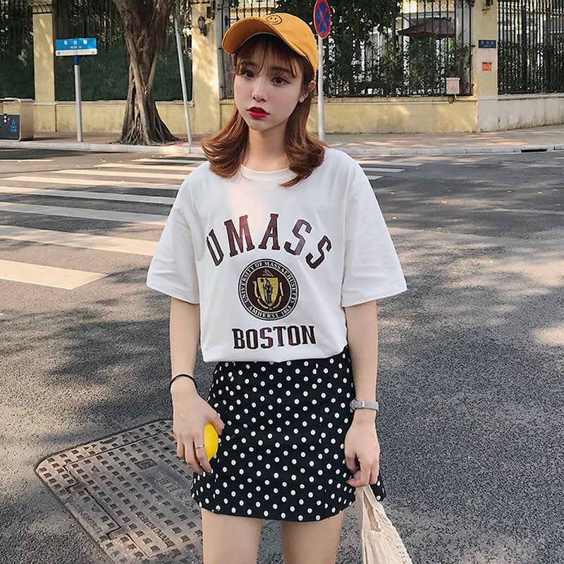 Cotton printed letter Slim short-sleeved T-shirt blouse