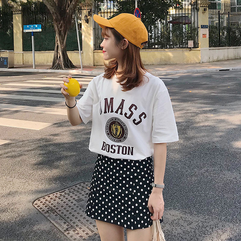 Cotton printed letter Slim short-sleeved T-shirt blouse