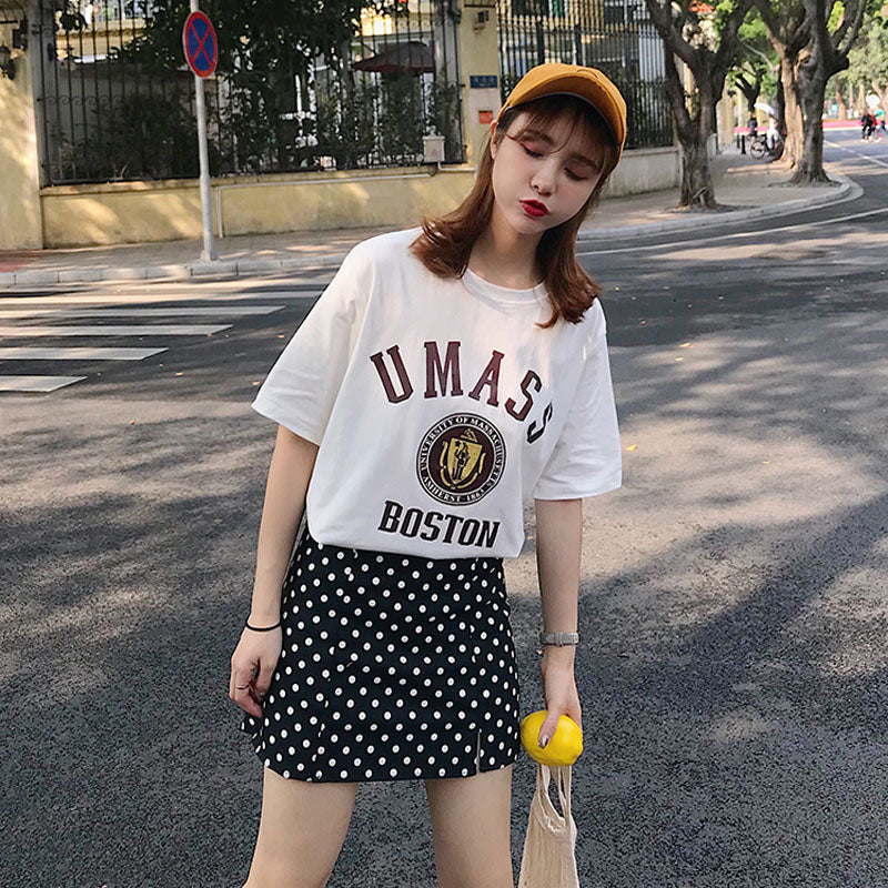 Cotton printed letter Slim short-sleeved T-shirt blouse