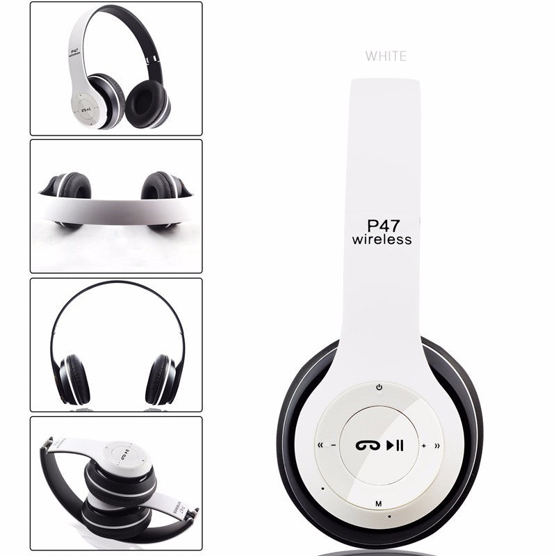 P47 Bluetooth Headset Headphones Wireless Earphone Hands Free Music MF/TF FM Radio Mp3 Player for Mobile Phone