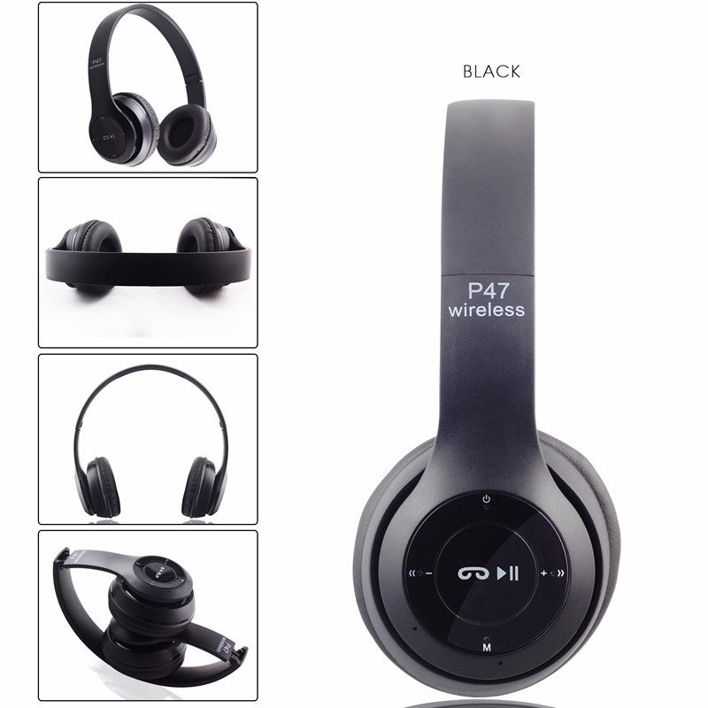 P47 Bluetooth Headset Headphones Wireless Earphone Hands Free Music MF/TF FM Radio Mp3 Player for Mobile Phone