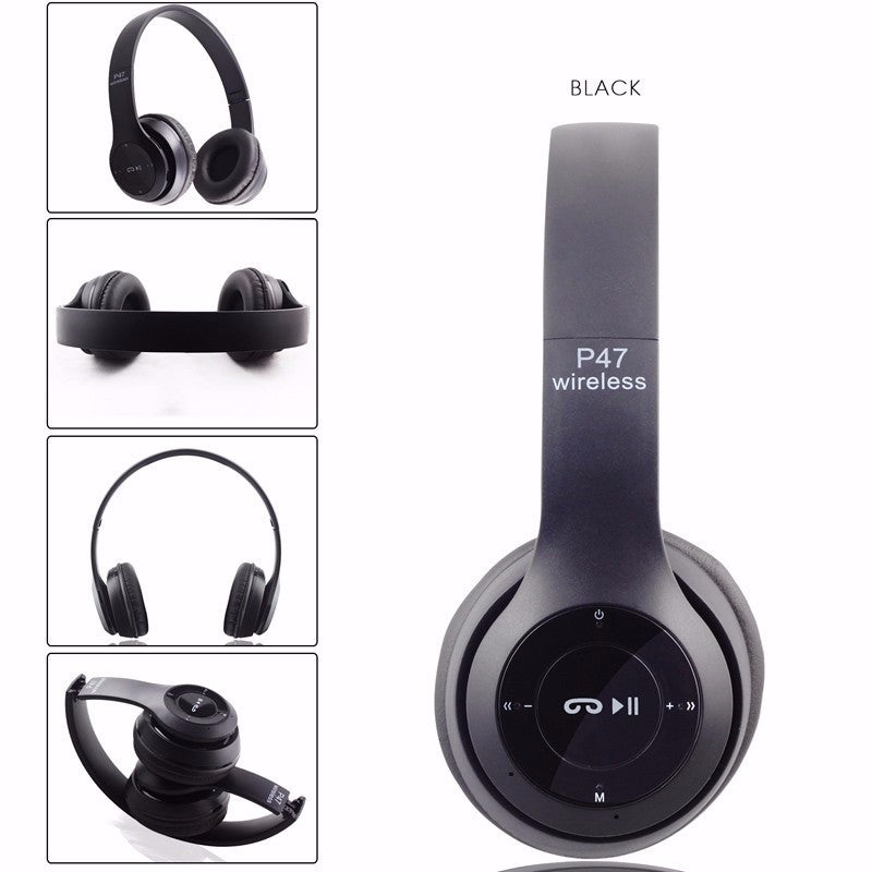 P47 Bluetooth Headset Headphones Wireless Earphone Hands Free Music MF/TF FM Radio Mp3 Player for Mobile Phone