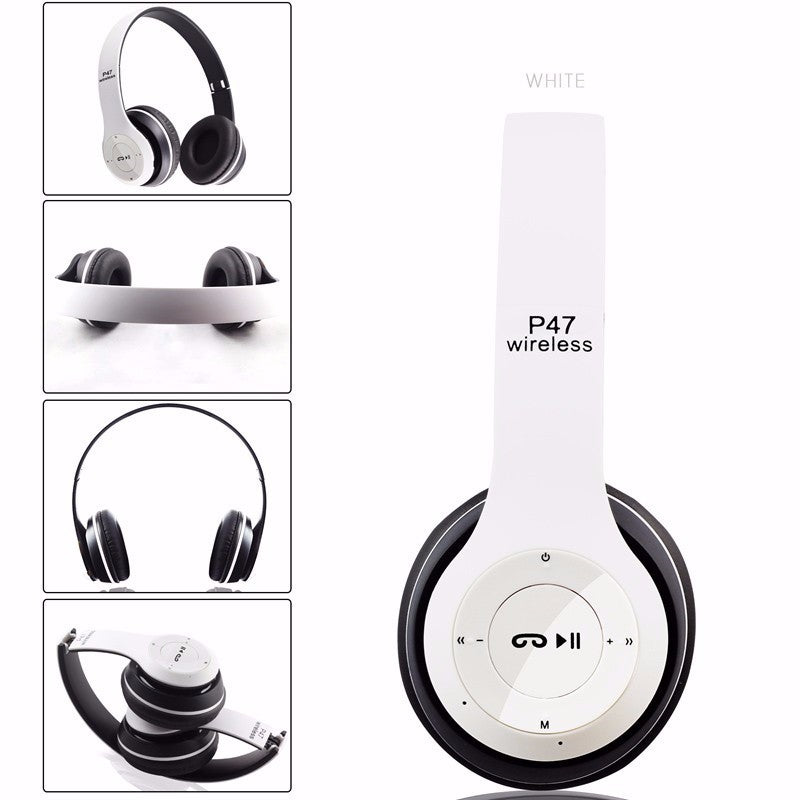 P47 Bluetooth Headset Headphones Wireless Earphone Hands Free Music MF/TF FM Radio Mp3 Player for Mobile Phone