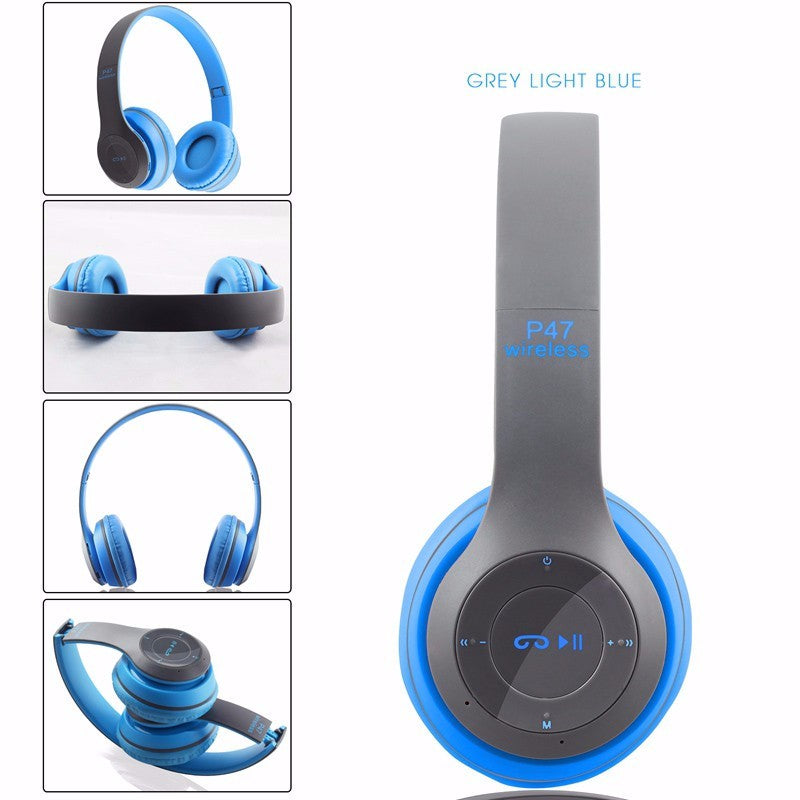 P47 Bluetooth Headset Headphones Wireless Earphone Hands Free Music MF/TF FM Radio Mp3 Player for Mobile Phone