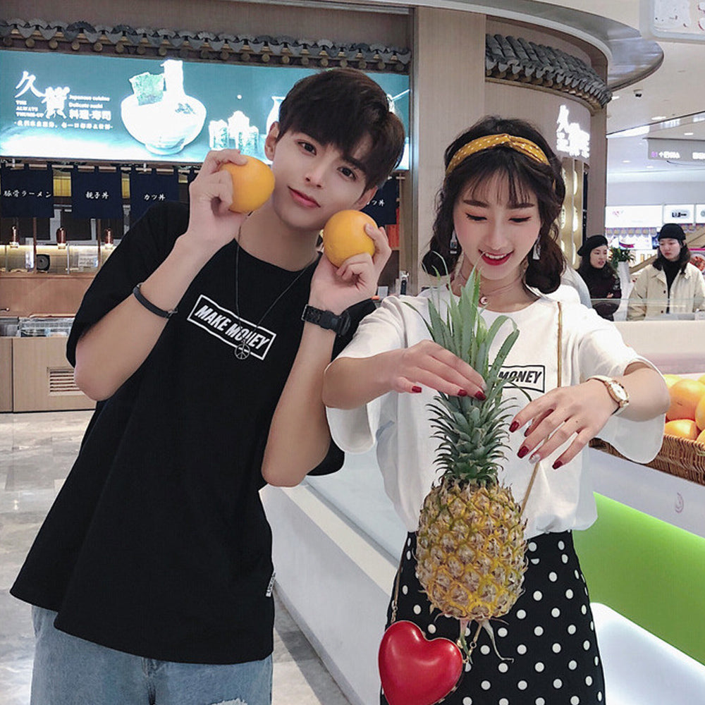 Couples men and women new short-sleeved real shot Hong Kong short-sleeved T-shirt men and women funny print five-point sleeves