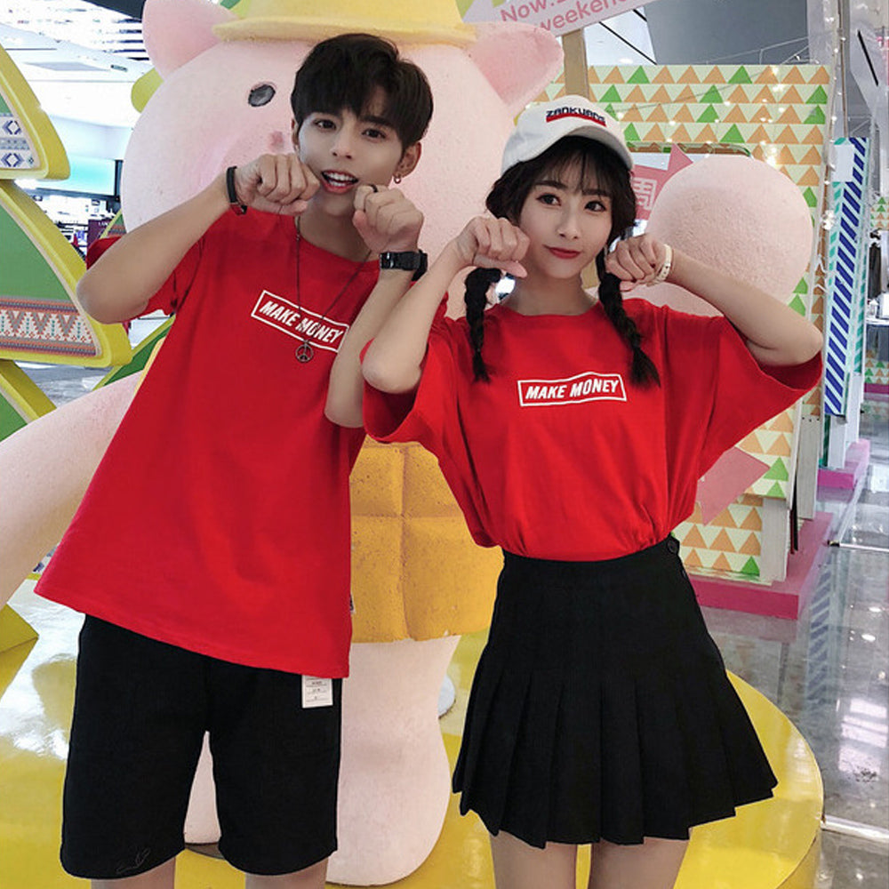 Couples men and women new short-sleeved real shot Hong Kong short-sleeved T-shirt men and women funny print five-point sleeves