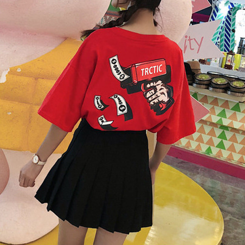 Couples men and women new short-sleeved real shot Hong Kong short-sleeved T-shirt men and women funny print five-point sleeves