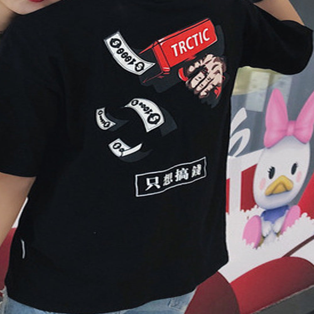 Couples men and women new short-sleeved real shot Hong Kong short-sleeved T-shirt men and women funny print five-point sleeves