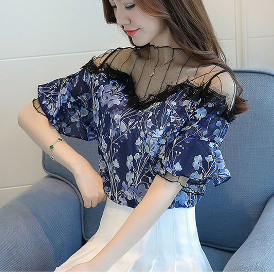 Loose ruffled collar chiffon solid color shirt
