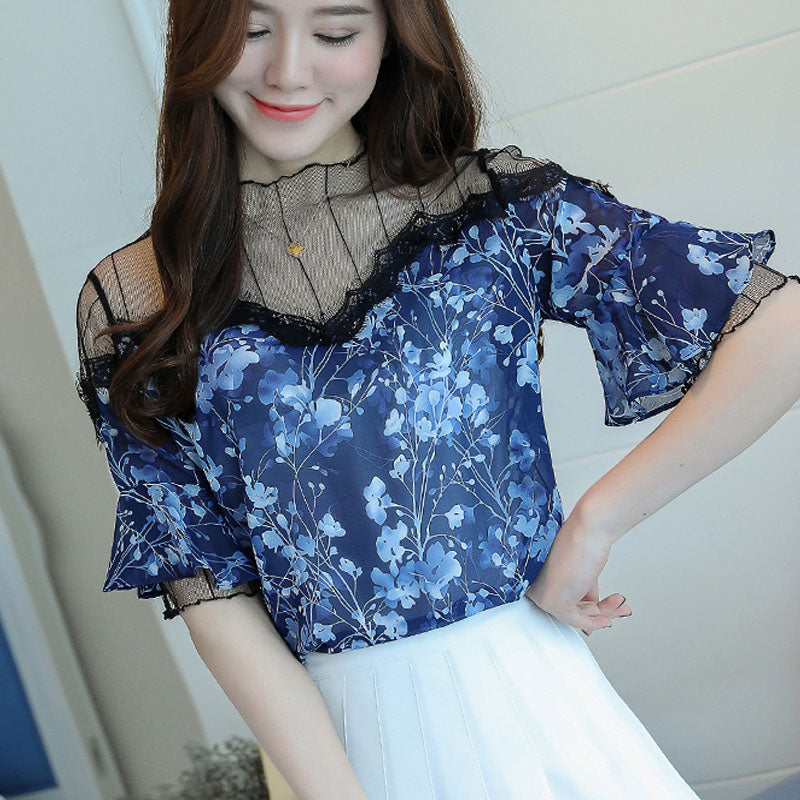 Loose ruffled collar chiffon solid color shirt