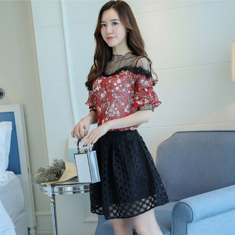 Loose ruffled collar chiffon solid color shirt