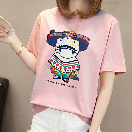 Cotton new summer Slim white wild lovers wear students loose Korean t-shirt female