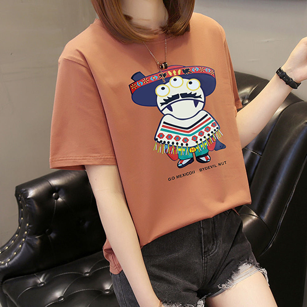 Cotton new summer Slim white wild lovers wear students loose Korean t-shirt female