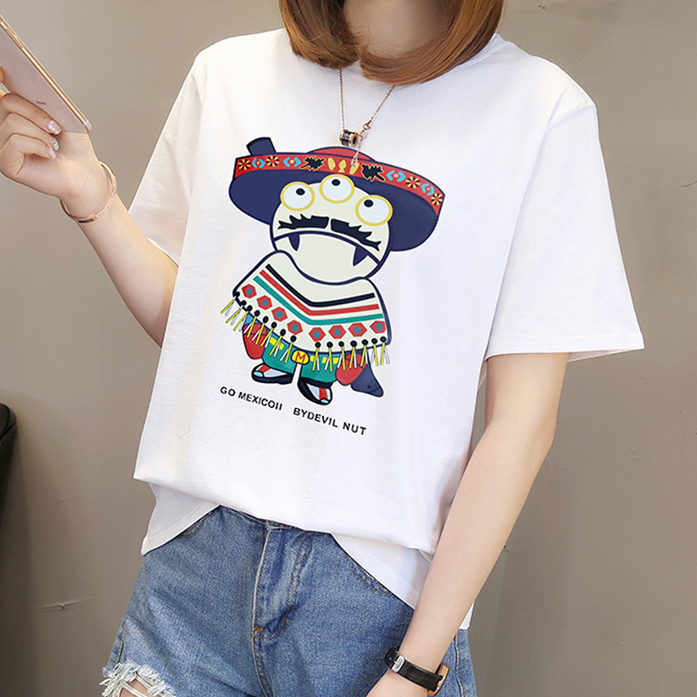 Cotton new summer Slim white wild lovers wear students loose Korean t-shirt female