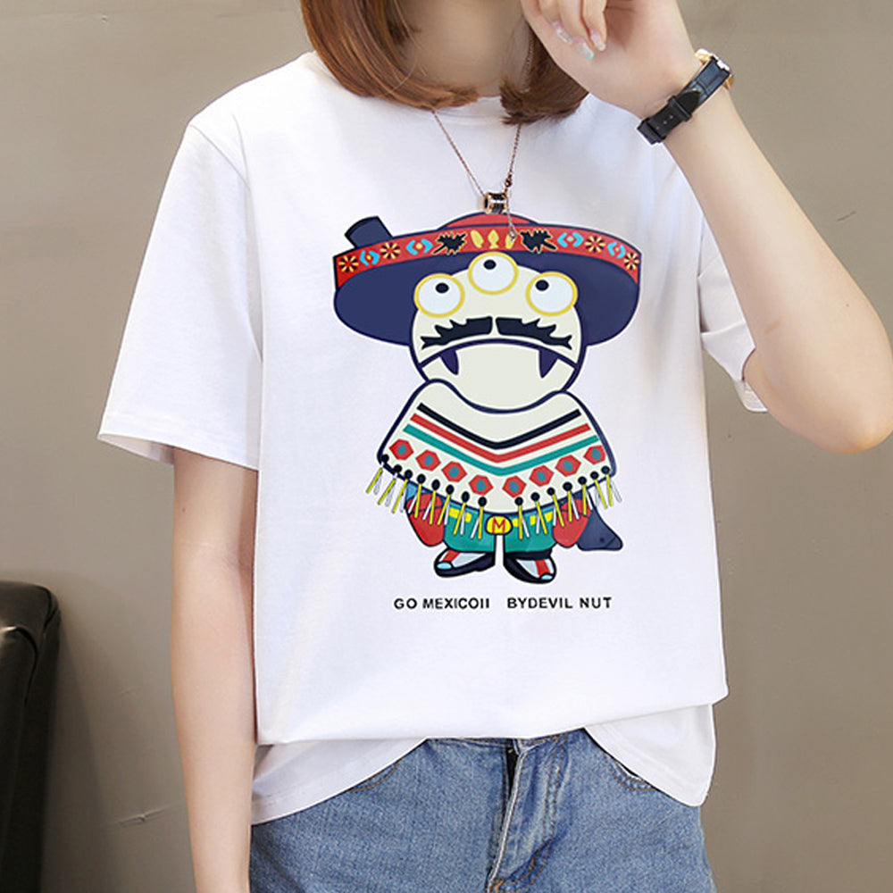 Cotton new summer Slim white wild lovers wear students loose Korean t-shirt female