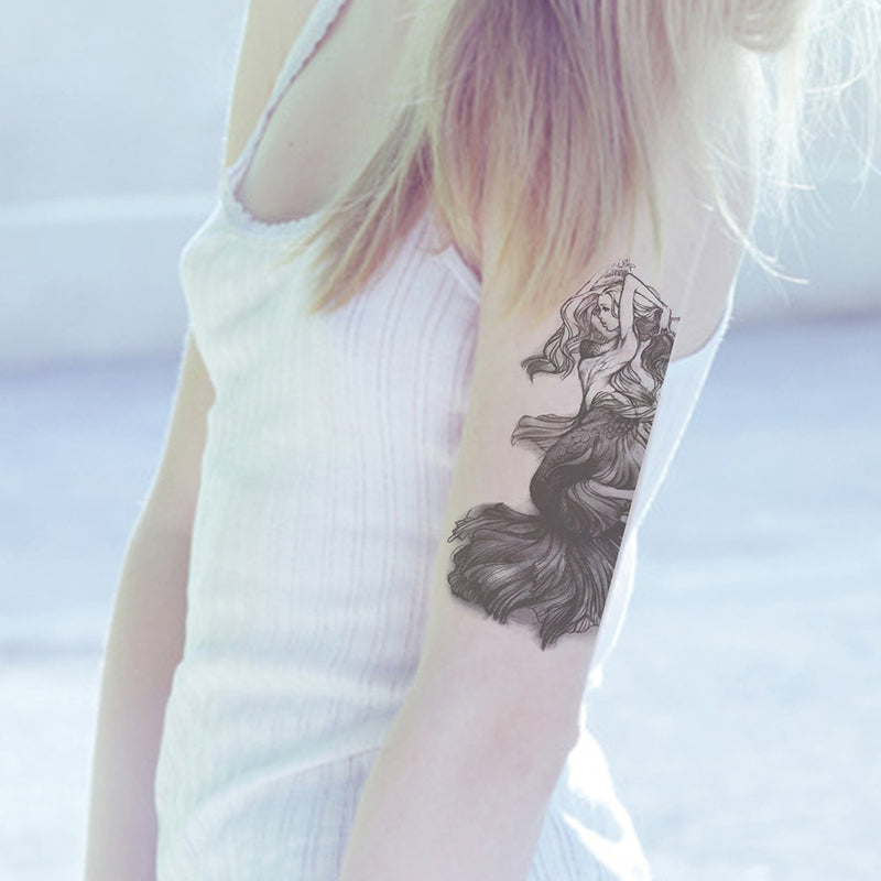 Ladies Flower Arm Tattoo Sticker Mermaid Pattern Personality Environmental Simulation Tattoo Sticker Scar Cover