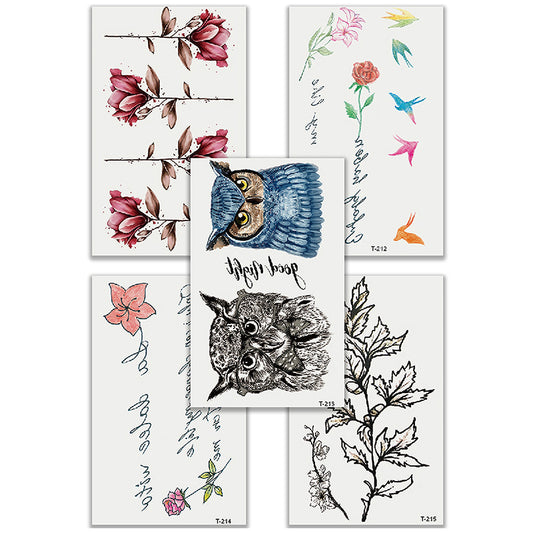 5pcs combination animal owl flower tattoo stickers men and women personality non-toxic temporary tattoo stickers