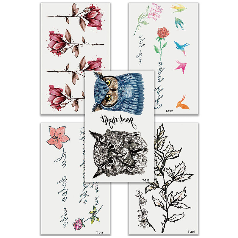 5pcs combination animal owl flower tattoo stickers men and women personality non-toxic temporary tattoo stickers