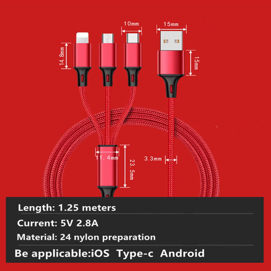 One drag three data line braided fast charge charging line for Apple, Android, Type-c mobile phone three-in-one data cable three