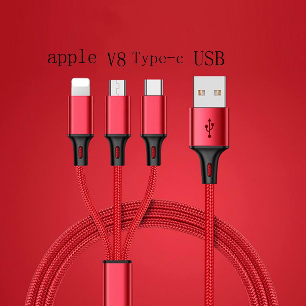 One drag three data line braided fast charge charging line for Apple, Android, Type-c mobile phone three-in-one data cable three