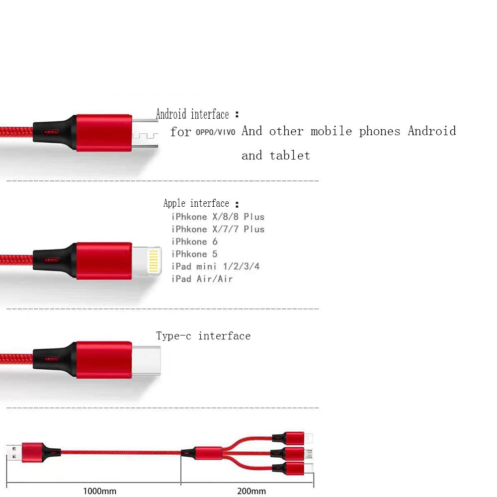 One drag three data line braided fast charge charging line for Apple, Android, Type-c mobile phone three-in-one data cable three