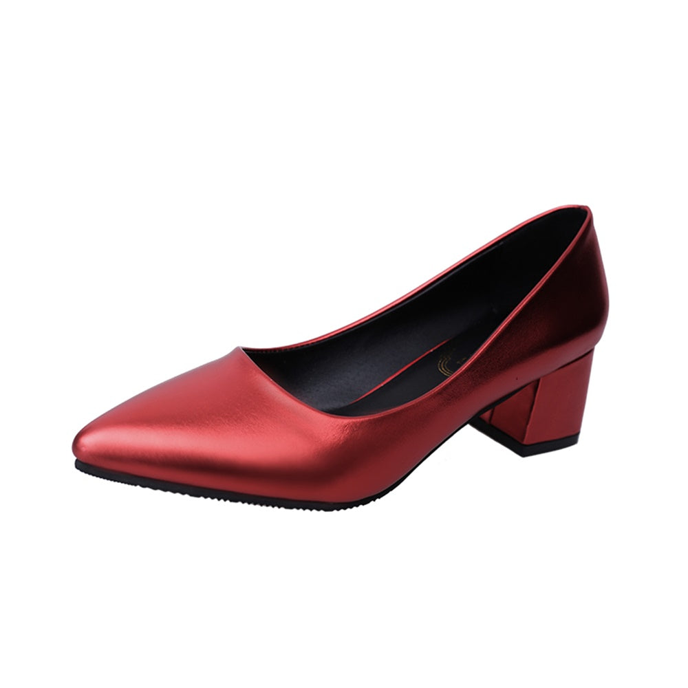 Fashion pointed thick medium heel single shoes