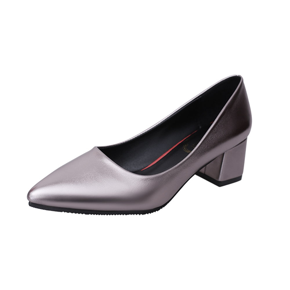 Fashion pointed thick medium heel single shoes