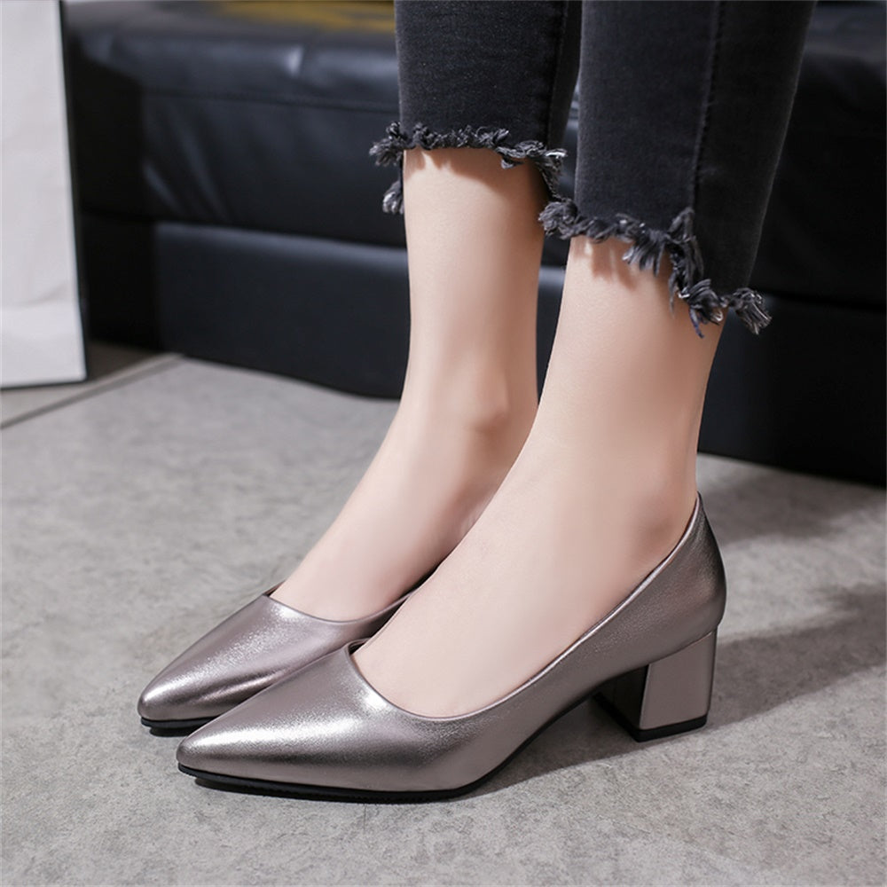 Fashion pointed thick medium heel single shoes