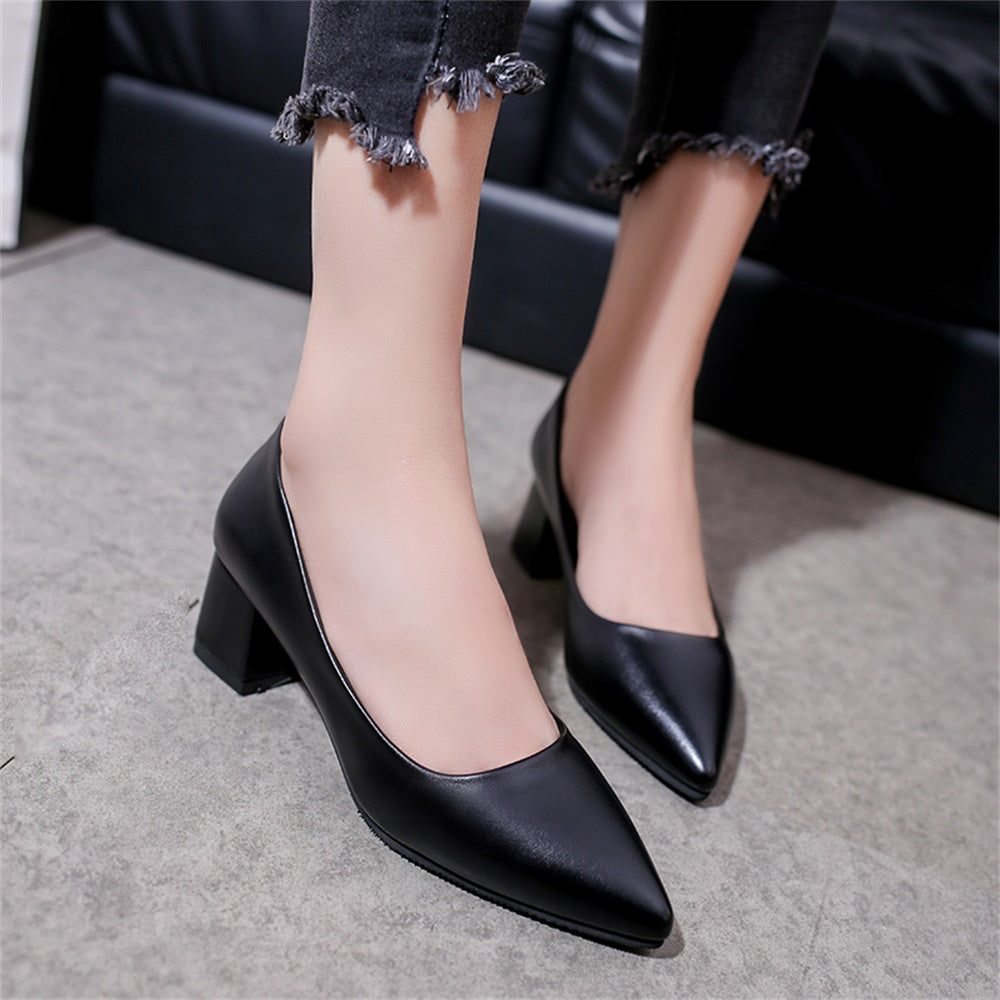 Fashion pointed thick medium heel single shoes
