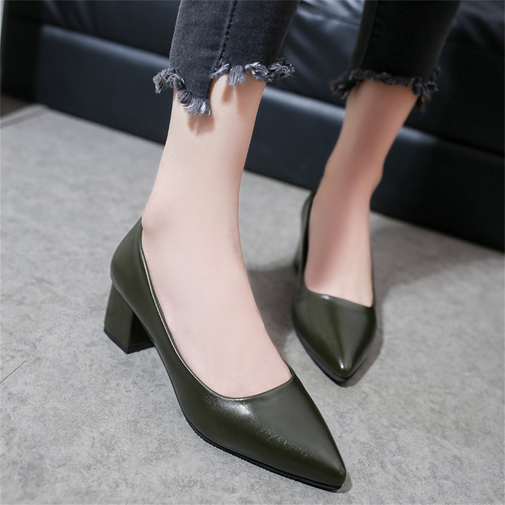 Fashion pointed thick medium heel single shoes
