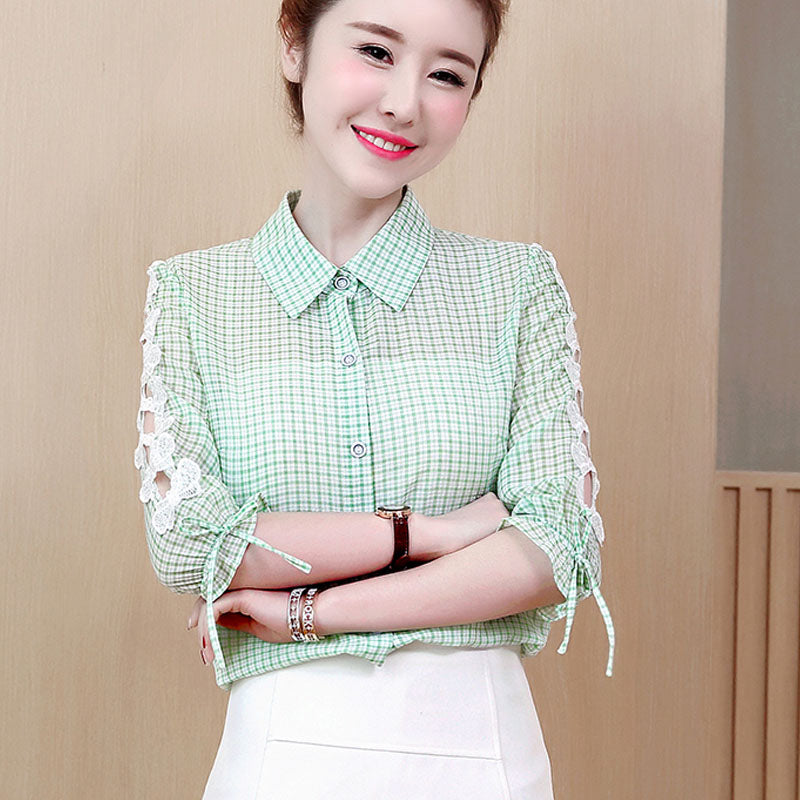 Loose ruffled collar chiffon solid color shirt