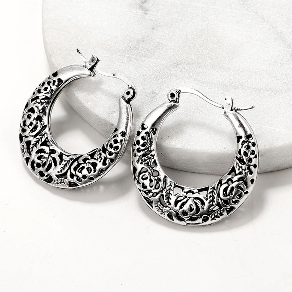 Ethnic Openwork Carved Hollow Pattern Horn Hoop Earrings Women Gift Jewelry