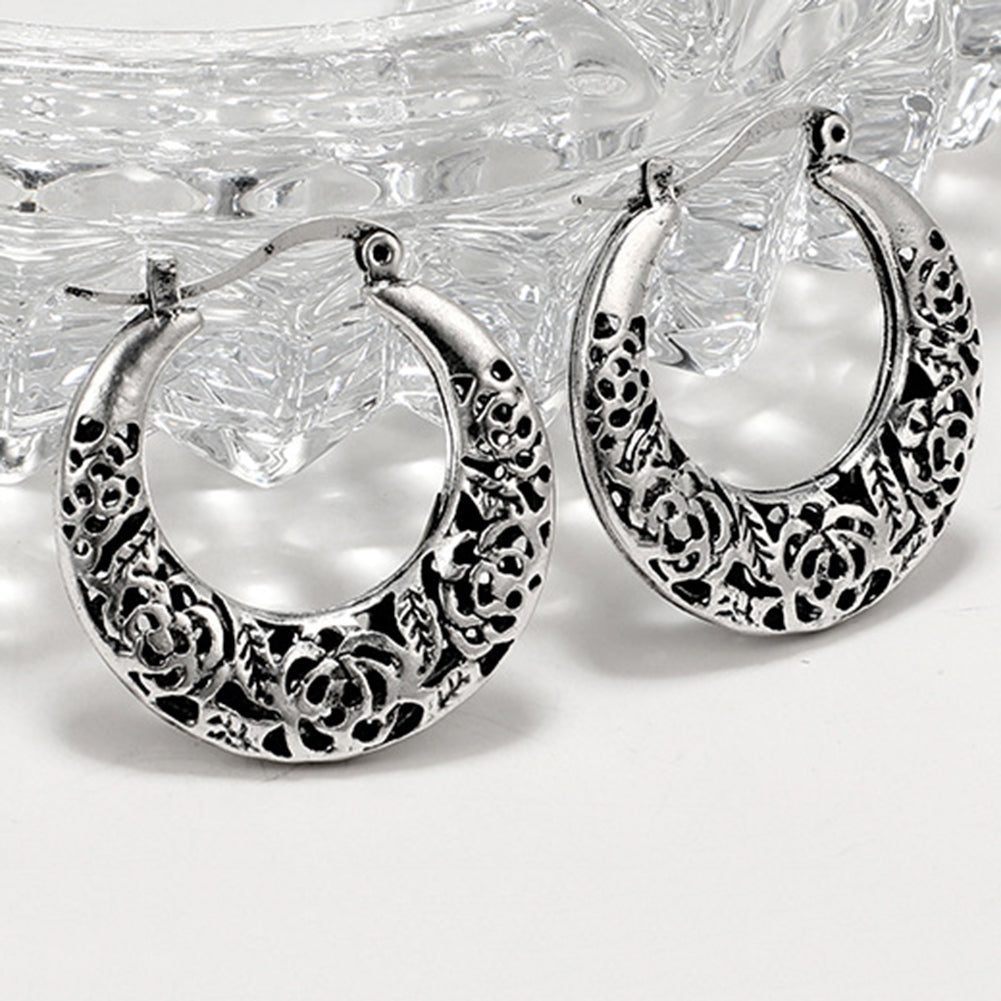Ethnic Openwork Carved Hollow Pattern Horn Hoop Earrings Women Gift Jewelry