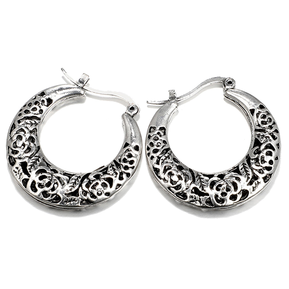 Ethnic Openwork Carved Hollow Pattern Horn Hoop Earrings Women Gift Jewelry