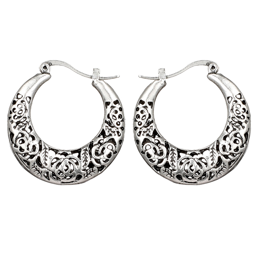 Ethnic Openwork Carved Hollow Pattern Horn Hoop Earrings Women Gift Jewelry
