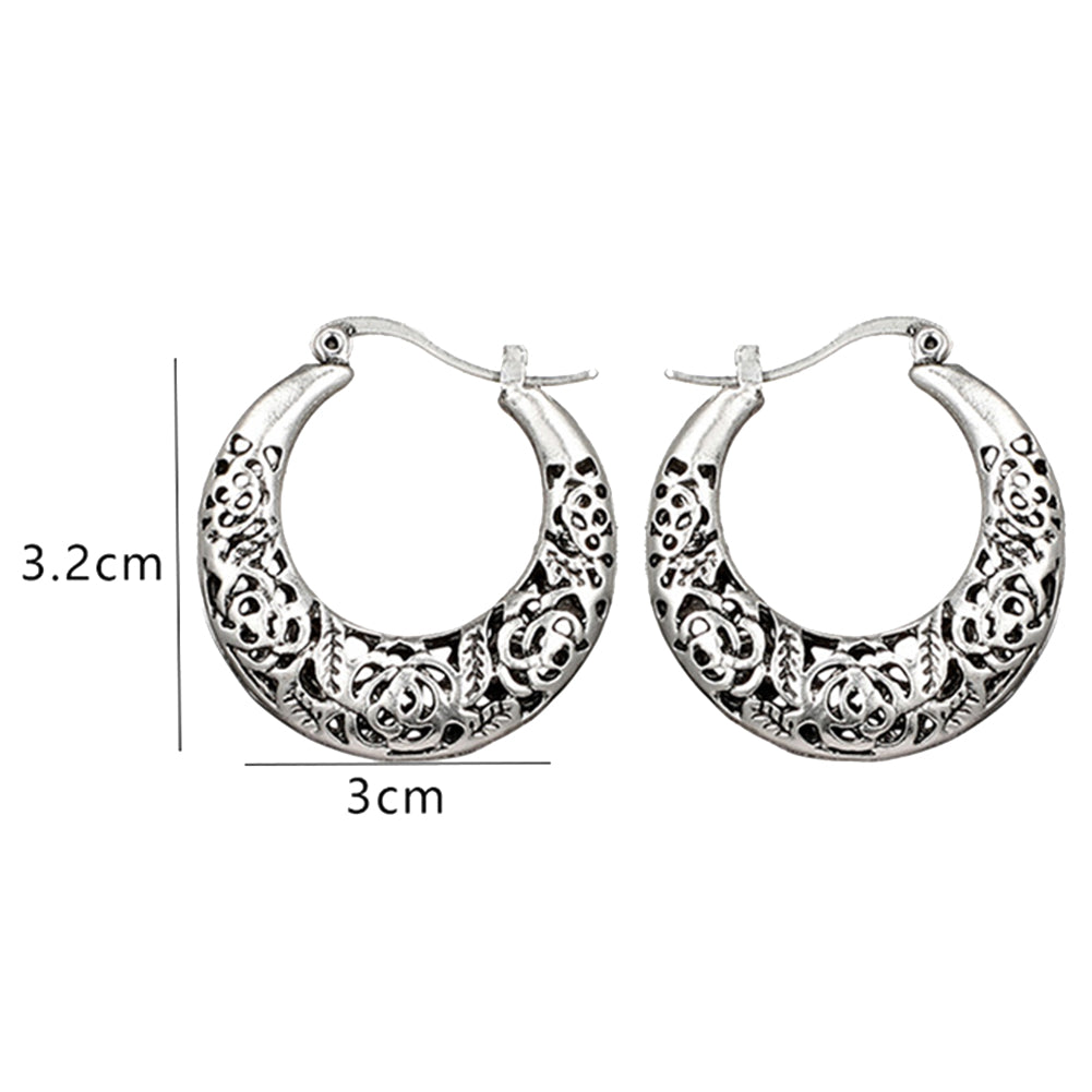 Ethnic Openwork Carved Hollow Pattern Horn Hoop Earrings Women Gift Jewelry