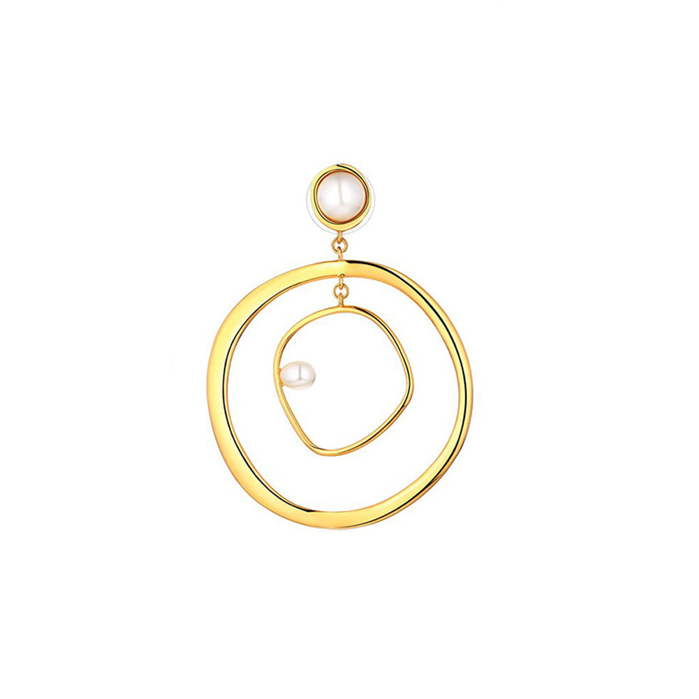 Women Fashion Hollow Faux Pearl Circle Pendant Jewelry Dangle Drop Earrings