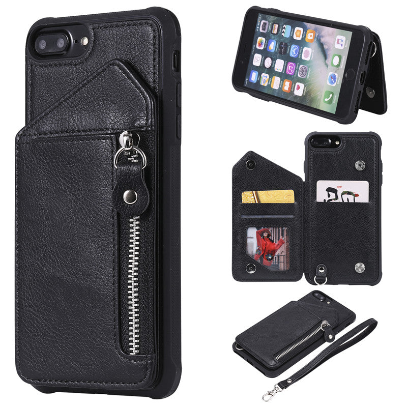 For iPhone 6 Plus/6S Plus Case Zipper Humanized Card Slot Design Cover Double buckle Stand shockproof For iPhone 7 Plus/8 Plus