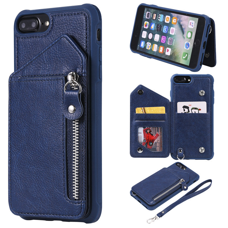 For iPhone 6 Plus/6S Plus Case Zipper Humanized Card Slot Design Cover Double buckle Stand shockproof For iPhone 7 Plus/8 Plus