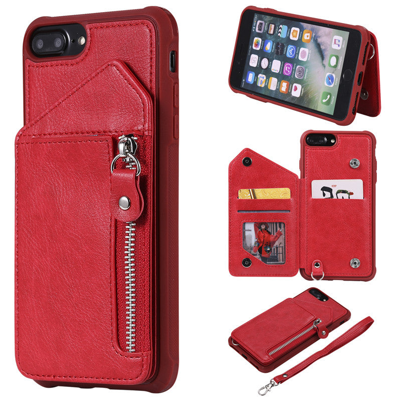 For iPhone 6 Plus/6S Plus Case Zipper Humanized Card Slot Design Cover Double buckle Stand shockproof For iPhone 7 Plus/8 Plus