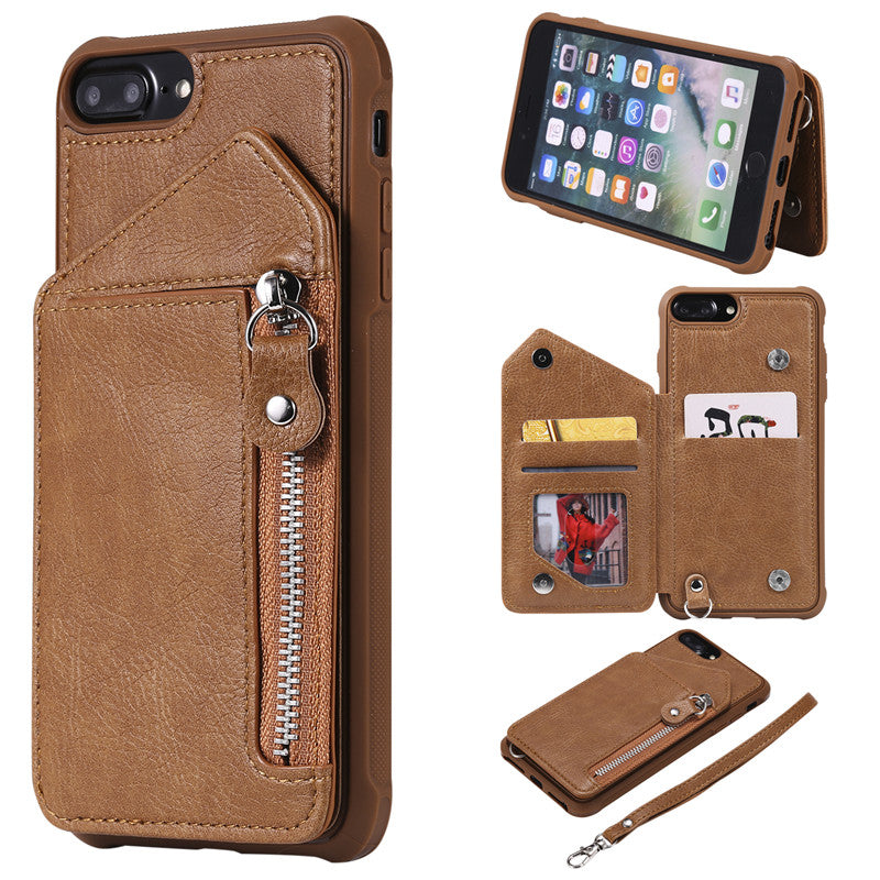 For iPhone 6 Plus/6S Plus Case Zipper Humanized Card Slot Design Cover Double buckle Stand shockproof For iPhone 7 Plus/8 Plus
