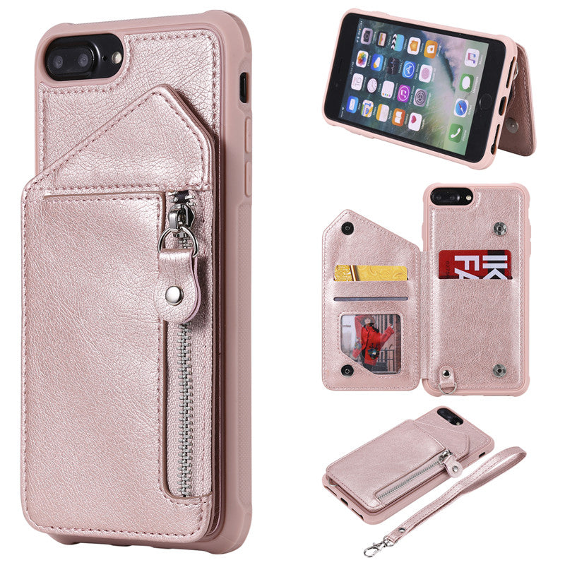 For iPhone 6 Plus/6S Plus Case Zipper Humanized Card Slot Design Cover Double buckle Stand shockproof For iPhone 7 Plus/8 Plus